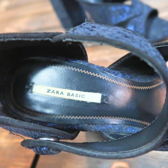 Zara Block Tapestry Heels Sandals 8 - Picture 8 of 11